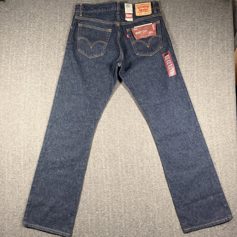 VTG Levis 517 Jeans Mens 34x34 Blue Dark Wash Slim Bootcut Cotton Y2K Dead Stock